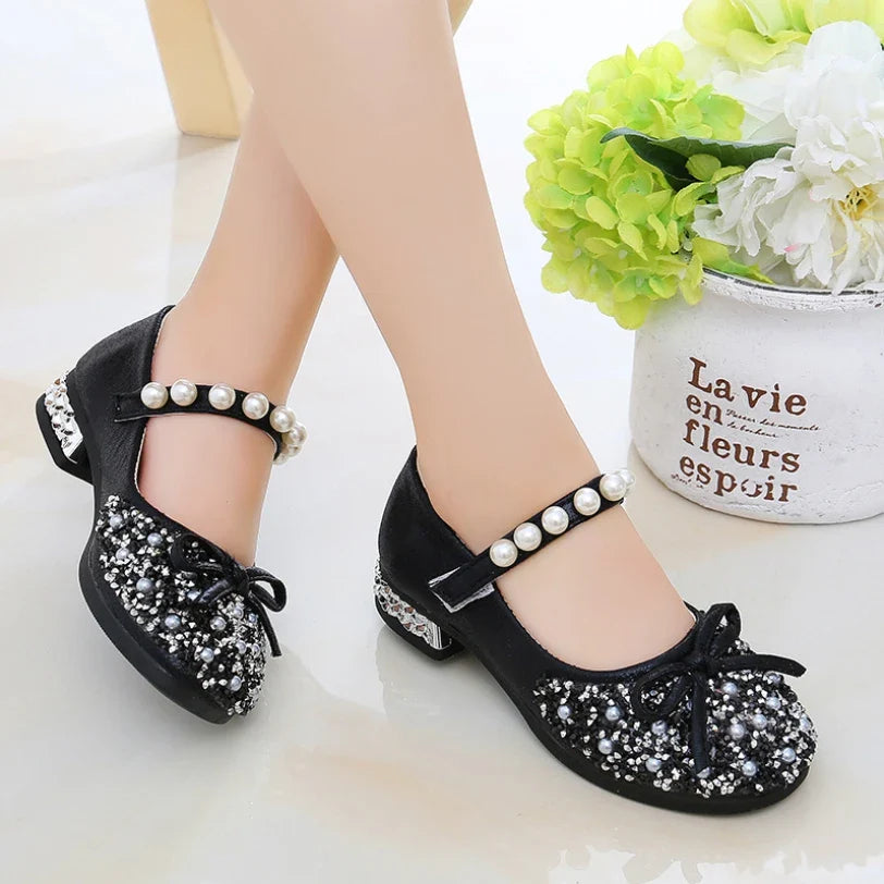 Girls Shoes Bead Mary Janes Flats, Fling Princess Glitter Shoes, Baby Dance Shoes Wedding Shoes Gold.