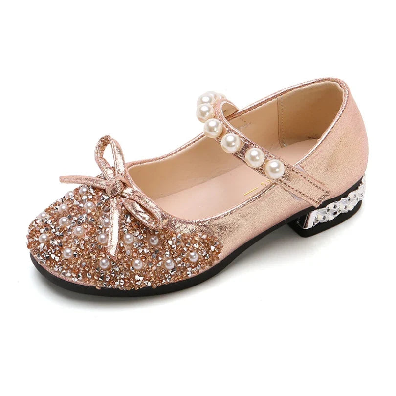 Girls Shoes Bead Mary Janes Flats, Fling Princess Glitter Shoes, Baby Dance Shoes Wedding Shoes Gold.