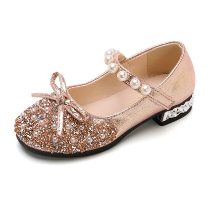 Girls Shoes Bead Mary Janes Flats, Fling Princess Glitter Shoes, Baby Dance Shoes Wedding Shoes Gold.