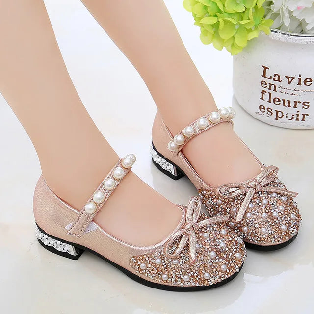 Girls Shoes Bead Mary Janes Flats, Fling Princess Glitter Shoes, Baby Dance Shoes Wedding Shoes Gold.
