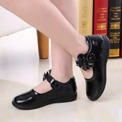 Girls Leather Shoes for Children Dress, Princess School Shoes Bow-knot Black.