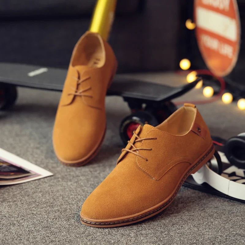 2024 Spring Suede Leather Men Shoes, Oxford Casual Shoes Classic Sneakers Comfortable Footwear.