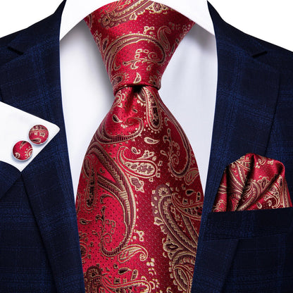 Hi-Tie Paisley Wine Red 100% Silk Men Neck Ties 8.5cm  Formal, Business Luxury Neckties.