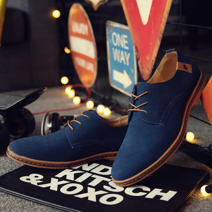 2024 Spring Suede Leather Men Shoes, Oxford Casual Shoes Classic Sneakers Comfortable Footwear.