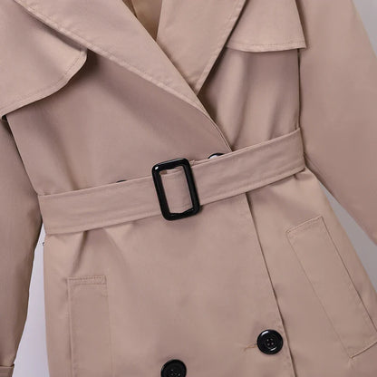 Double-breasted Women's Windbreaker, Spring/Summer, Turn down collar, Plus Size, Trench Coat