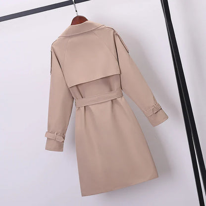 Double-breasted Women's Windbreaker, Spring/Summer, Turn down collar, Plus Size, Trench Coat