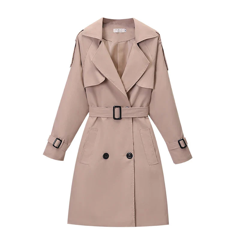 Double-breasted Women's Windbreaker, Spring/Summer, Turn down collar, Plus Size, Trench Coat
