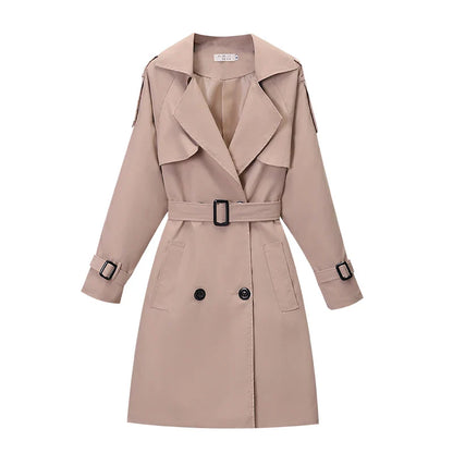 Double-breasted Women's Windbreaker, Spring/Summer, Turn down collar, Plus Size, Trench Coat