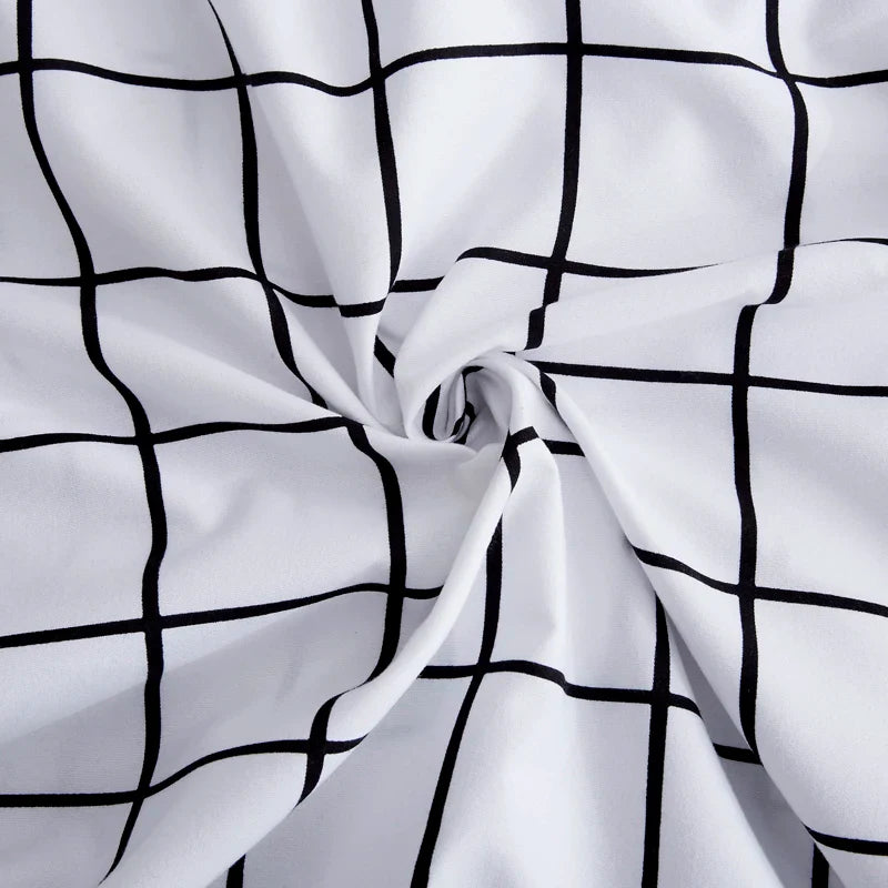 Queen Size Bedding Set, White Color, Black Plaid Microfiber, King Size Bed Linen