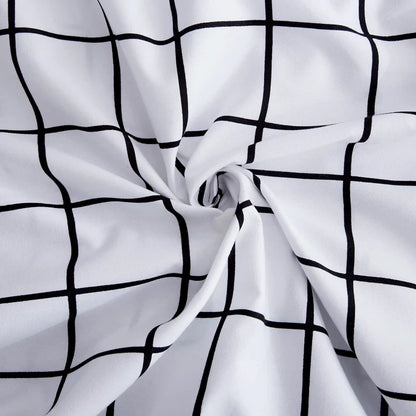 Queen Size Bedding Set, White Color, Black Plaid Microfiber, King Size Bed Linen