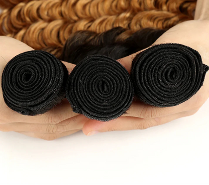 Ombre Brazilian Deep Wave Human Hair Bundles | Remy 2 Tone Color T1B/27#, T1B/30#, T1B/99J# (1, 3, or 4 Pcs)