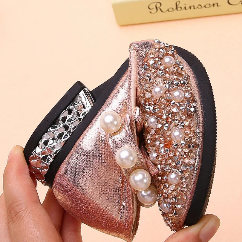 Girls Shoes Bead Mary Janes Flats, Fling Princess Glitter Shoes, Baby Dance Shoes Wedding Shoes Gold.