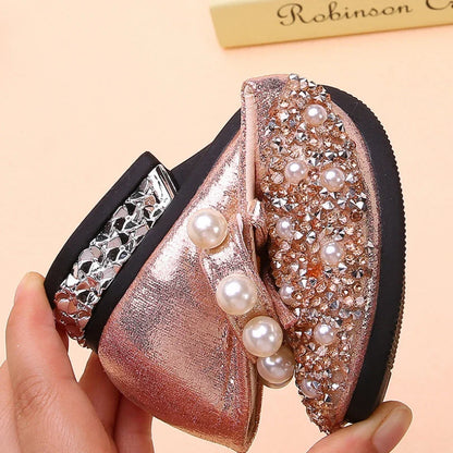 Girls Shoes Bead Mary Janes Flats, Fling Princess Glitter Shoes, Baby Dance Shoes Wedding Shoes Gold.