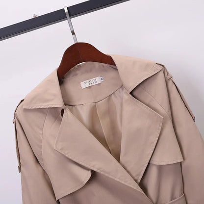 Double-breasted Women's Windbreaker, Spring/Summer, Turn down collar, Plus Size, Trench Coat