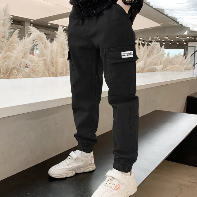Cargo Pants Spring Autumn Thick Boys Trousers, Casual Kids Sport Pants Teenage Clothes For  4-11Year.