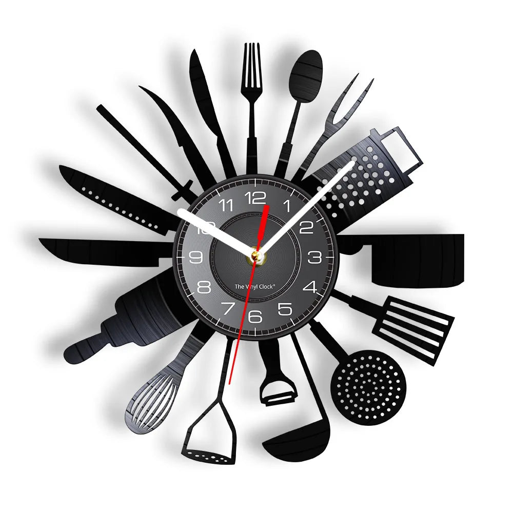 The Kitchen The Heart Of The Home Inspired Vinyl Record Clock, Modern Design Wall Decor Noiseless.