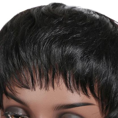 Short Pixie Cut Bob Human Hair Wig | Straight Remy Hair | Ready-to-Wear Machine Made
