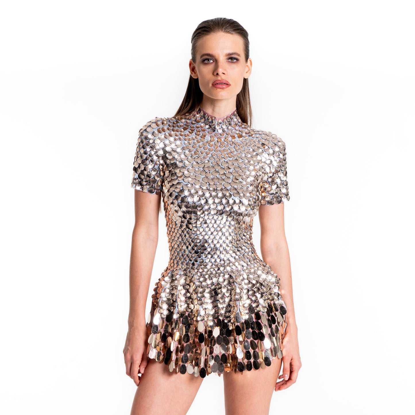 Helen Rose Gold Sequin MiniDress | Metallic Seashell Sequin Festival &amp; Party Outfit – Manifestie