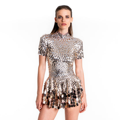 Helen Rose Gold Sequin MiniDress | Metallic Seashell Sequin Festival &amp; Party Outfit – Manifestie