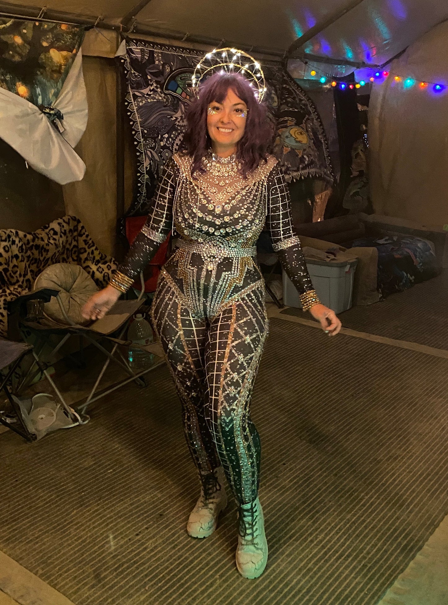 Pleiades Rhinestone Bodysuit | Gold & Silver Crystal Festival & Party Catsuit – Manifestie