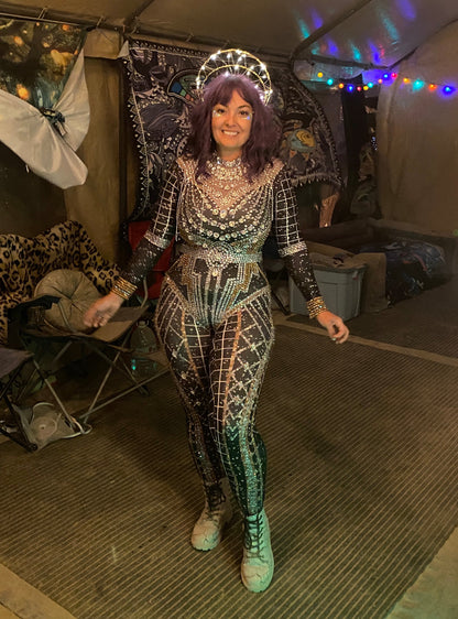 Pleiades Rhinestone Bodysuit | Gold & Silver Crystal Festival & Party Catsuit – Manifestie