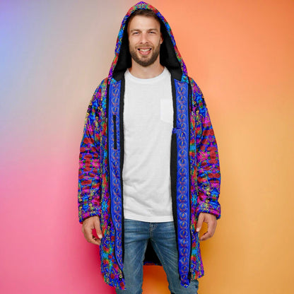 Tie Dye Grateful Dead Cuddle Coat | Unisex Minky Sherpa Lined Coat with Hood, Zipper and Pockets | Women and Mens Festival Coat | Mountain Fashion