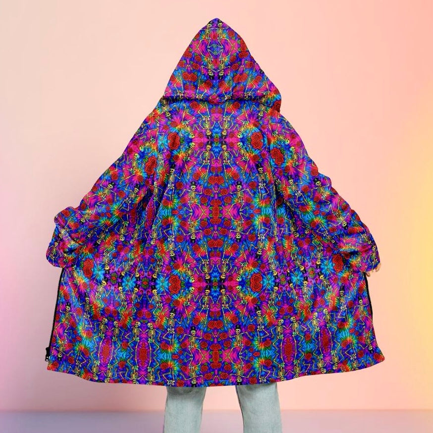 Tie Dye Grateful Dead Cuddle Coat | Unisex Minky Sherpa Lined Coat with Hood, Zipper and Pockets | Women and Mens Festival Coat | Mountain Fashion