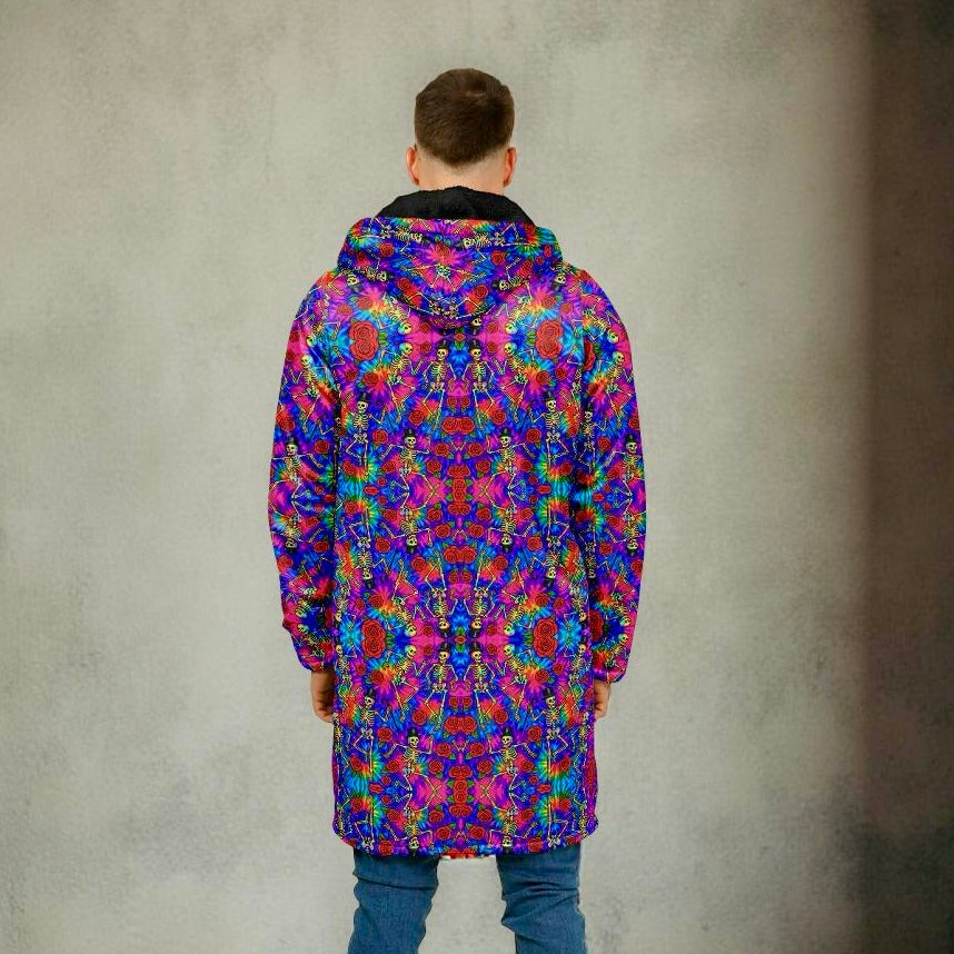Tie Dye Grateful Dead Cuddle Coat | Unisex Minky Sherpa Lined Coat with Hood, Zipper and Pockets | Women and Mens Festival Coat | Mountain Fashion