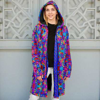Tie Dye Grateful Dead Cuddle Coat | Unisex Minky Sherpa Lined Coat with Hood, Zipper and Pockets | Women and Mens Festival Coat | Mountain Fashion
