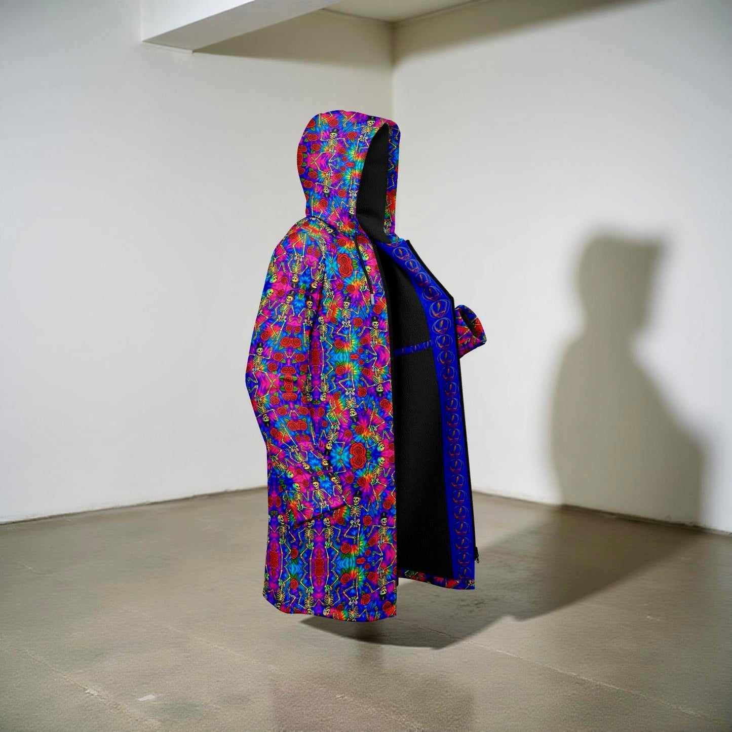 Tie Dye Grateful Dead Cuddle Coat | Unisex Minky Sherpa Lined Coat with Hood, Zipper and Pockets | Women and Mens Festival Coat | Mountain Fashion