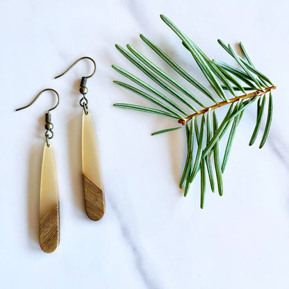 Tear Drop Walnut Wood + Resin Earrings
