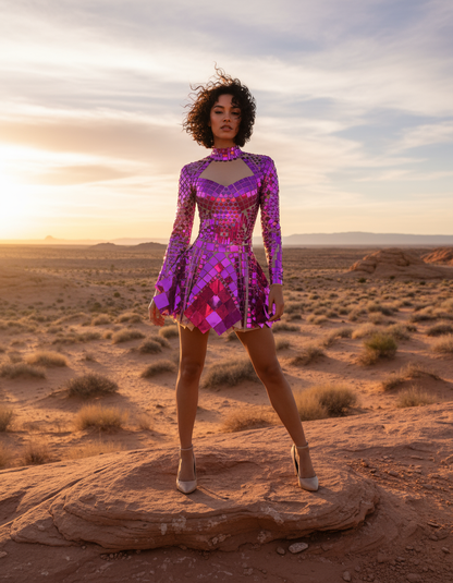 Celine Mirror Goddess Dress | Reflective Festival Mini Dress – Manifestie