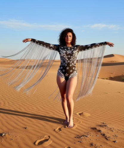 Halley's Rhinestone Bodysuit | Pearl Tassel Festival Leotard & Concert Stage Catsuit – Manifestie