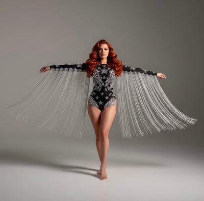 Halley's Rhinestone Bodysuit | Pearl Tassel Festival Leotard & Concert Stage Catsuit – Manifestie
