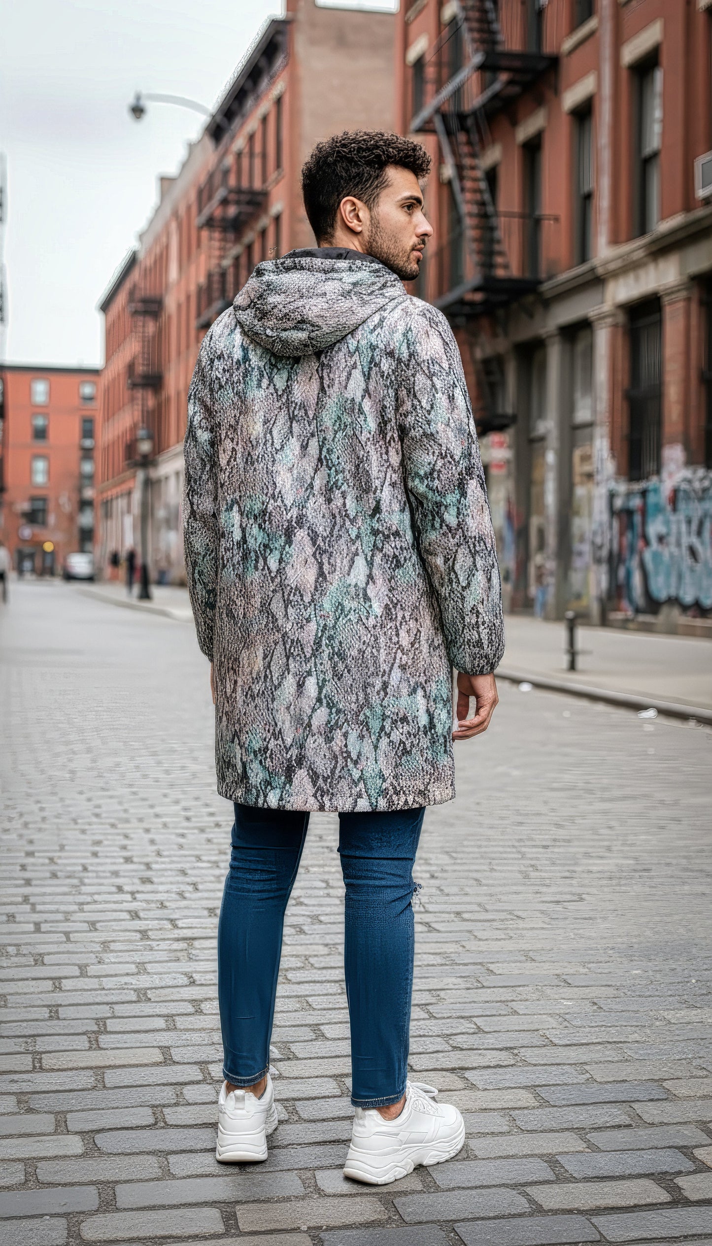 Prism Python Cuddle Coat | Unisex Minky Sherpa Lined Coat with Hood, Zipper and Pockets | Women and Mens Festival Coat | Mountain Fashion
