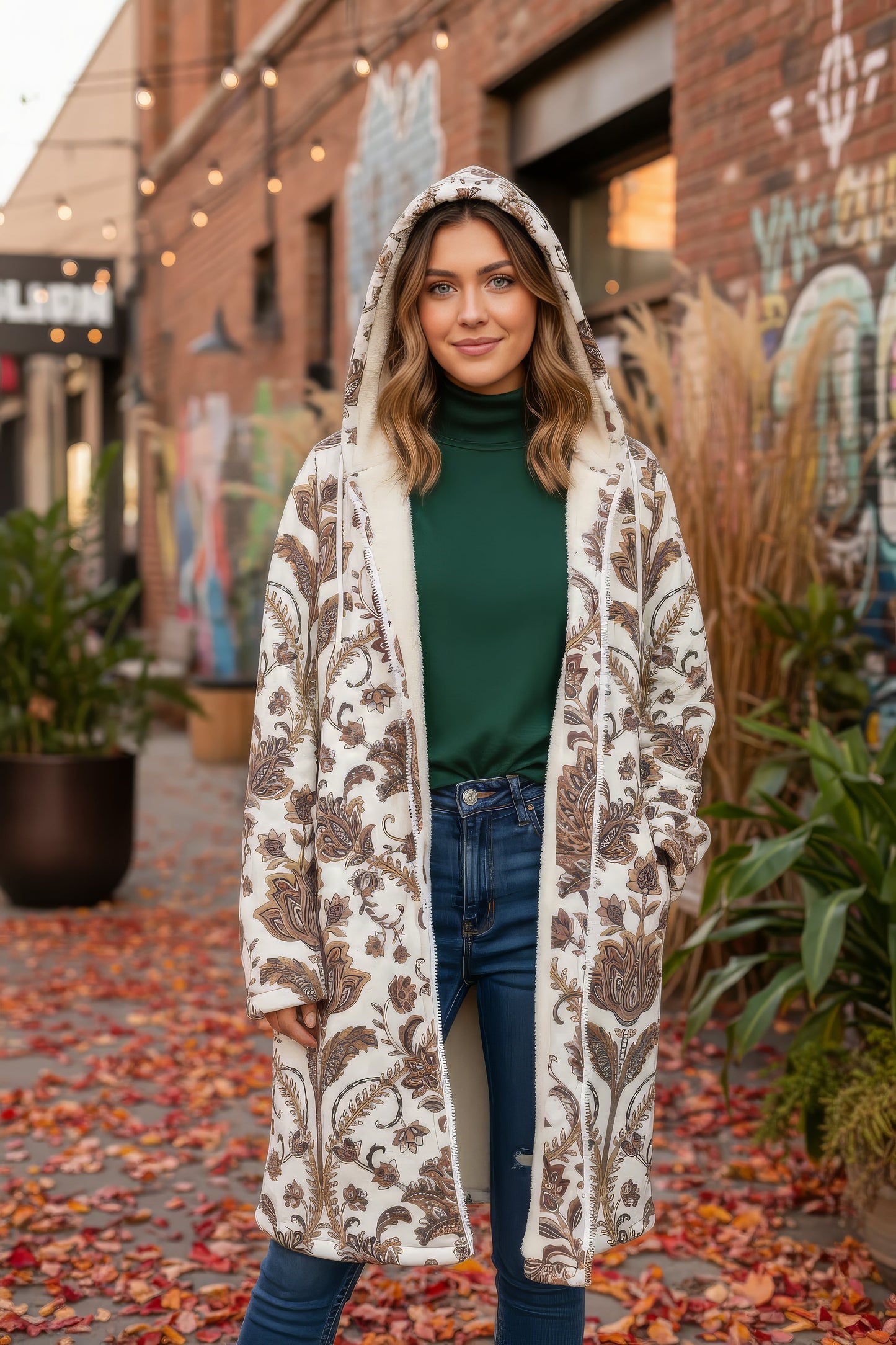 Spirit Ember Cuddle Coat | Unisex Minky Sherpa Lined Coat with Hood, Zipper and Pockets | Women and Mens Festival Coat | Mountain Fashion
