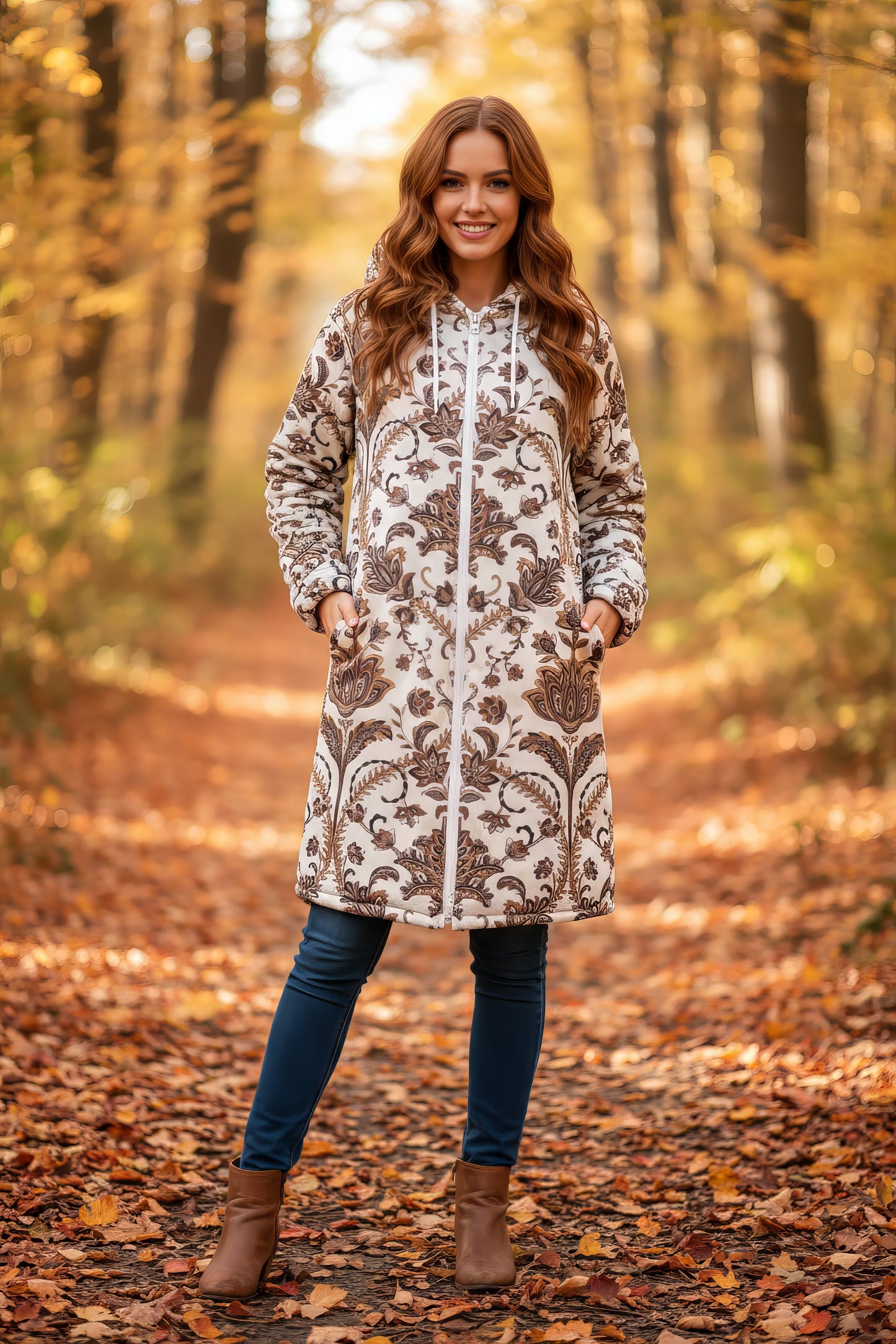 Spirit Ember Cuddle Coat | Unisex Minky Sherpa Lined Coat with Hood, Zipper and Pockets | Women and Mens Festival Coat | Mountain Fashion