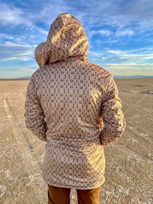 Cream Baroque Cuddle Cloak | Unisex Minky Sherpa Hooded Coat | Women and Mens Festival Coat | Mountain Fashion