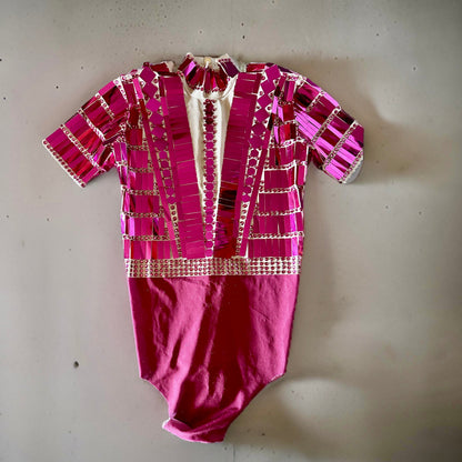 Electra Reflective Sequins Party Dress / Pink leotard and skirt, Futuristic Reflective Festival Outfit, Disco Dance Costume, Mirror Bodysuit
