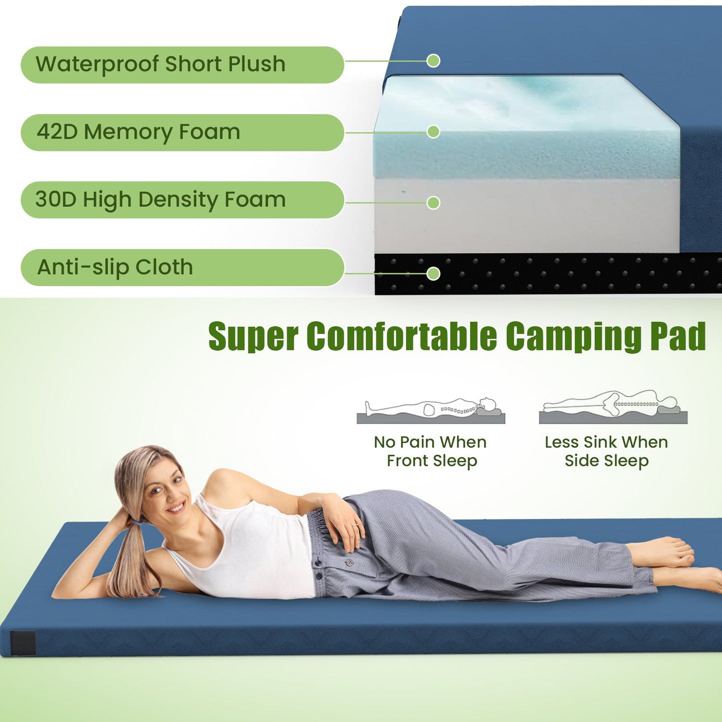 Indoor outdoor Sleeping mat with High density foam Cushion and Carrying Bag