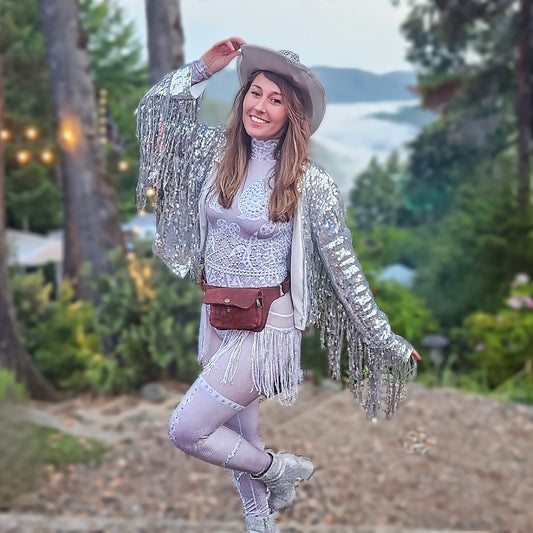 Josephine Rhinestone Bodysuit | White Diamond Western Festival Outfit – Manifestie