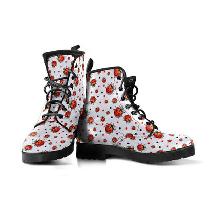 Ladybug  Memory Foam Boots | All Season Lace Up Boots | Vegan Leather Combat Boot