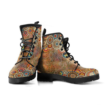 Mandala Oxford  Memory Foam Boots | All Season Lace Up Boots | Vegan Leather Combat Boot