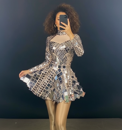 Celine Mirror Goddess Dress | Reflective Festival Mini Dress – Manifestie