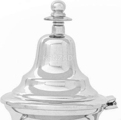 Moroccan Serving TeaPot Handmade Of Brass Silver Plated Hand Carved In Fes Morocco (8 Oz with Legs)