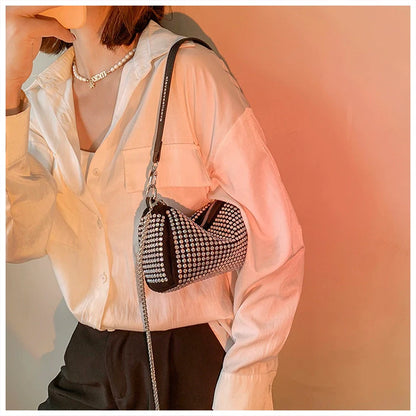Rhinestone Square Pouch | Full Diamond Underarm Bag & Chain Shoulder Crossbody (Small Handbag, Japanese & Korean Style)