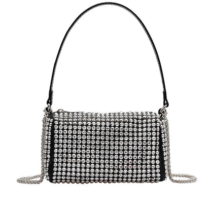 New Arrival Trendy Rhinestone Small Square Bag | Full Diamond Underarm Bag & Diamond-Embedded Women's Shoulder Crossbody Small Handbag