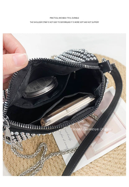 New Arrival Trendy Rhinestone Small Square Bag | Full Diamond Underarm Bag & Women's Chain Shoulder Crossbody Small Handbag (Japanese & Korean Style)