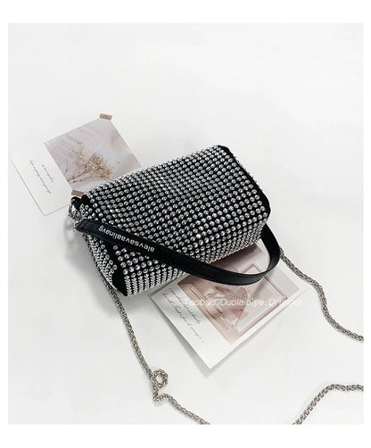 New Arrival Trendy Rhinestone Small Square Bag | Full Diamond Underarm Bag & Women's Chain Shoulder Crossbody Small Handbag (Japanese & Korean Style)