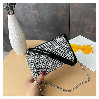 New Arrival Trendy Rhinestone Small Square Bag | Full Diamond Underarm Bag & Diamond-Embedded Women's Shoulder Crossbody Small Handbag